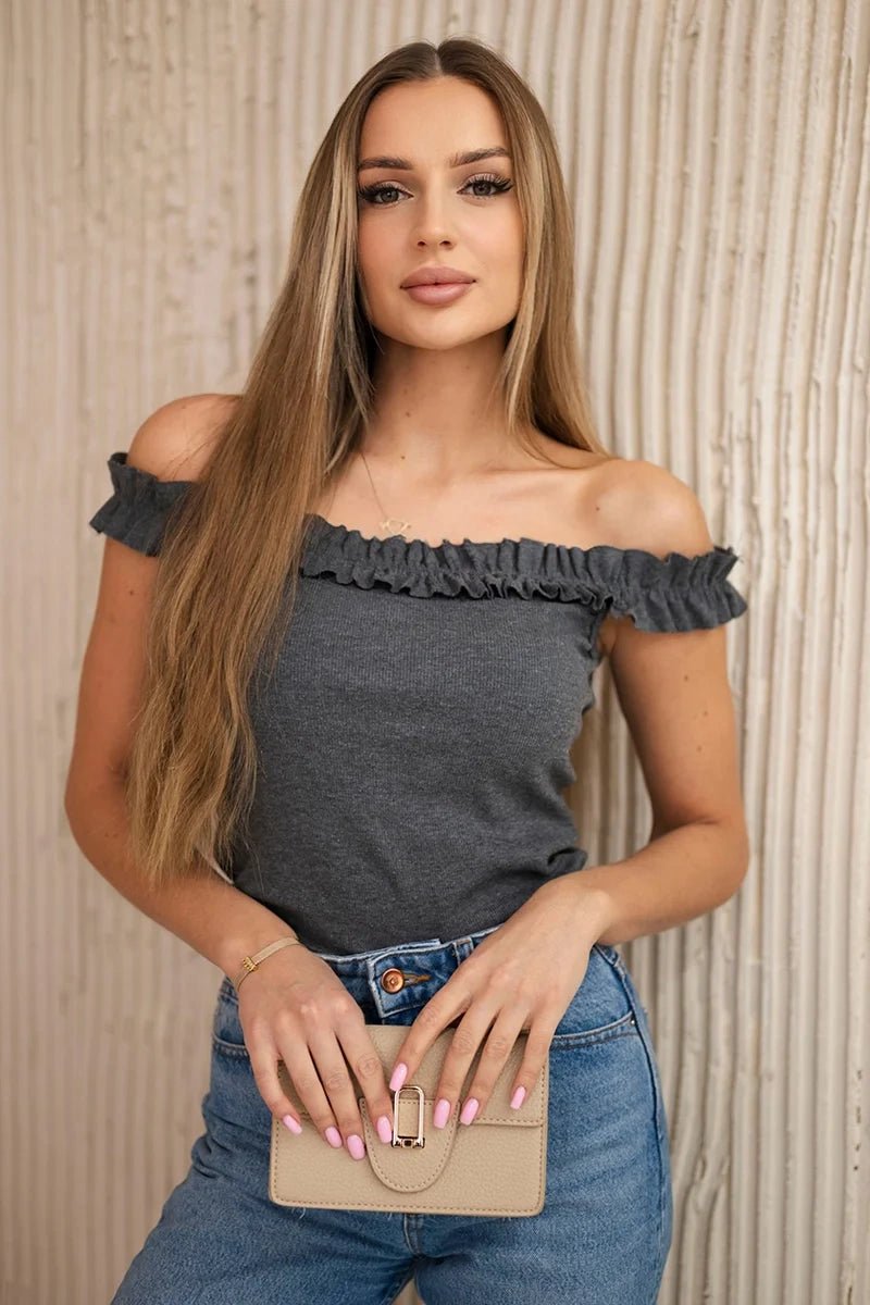 Blouse with frills 9096 / – Graphite цвет / color | Lexline Fashion