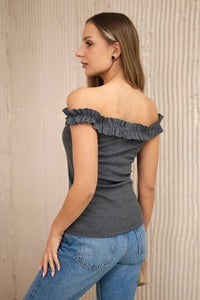 Blouse with frills 9096 / – Graphite цвет / color | Lexline Fashion