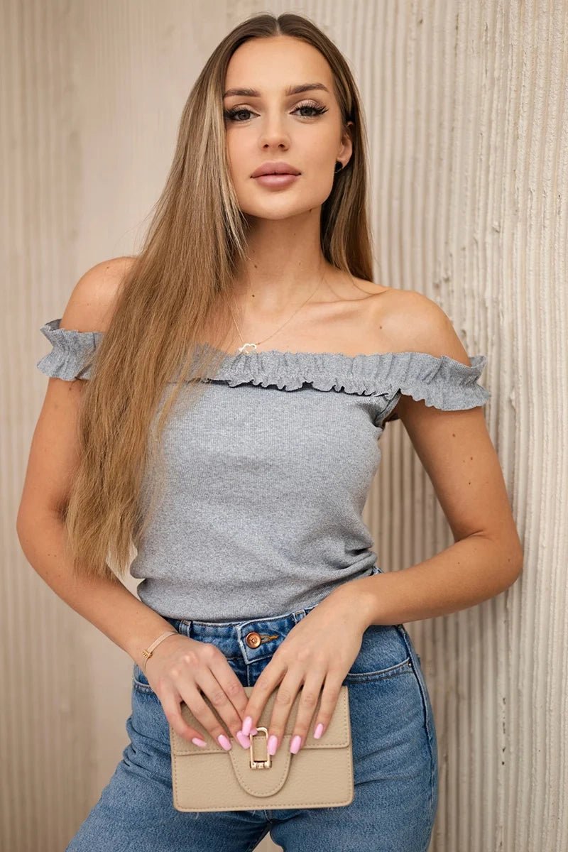 Blouse with frills 9096 / – Gray цвет / color | Lexline Fashion