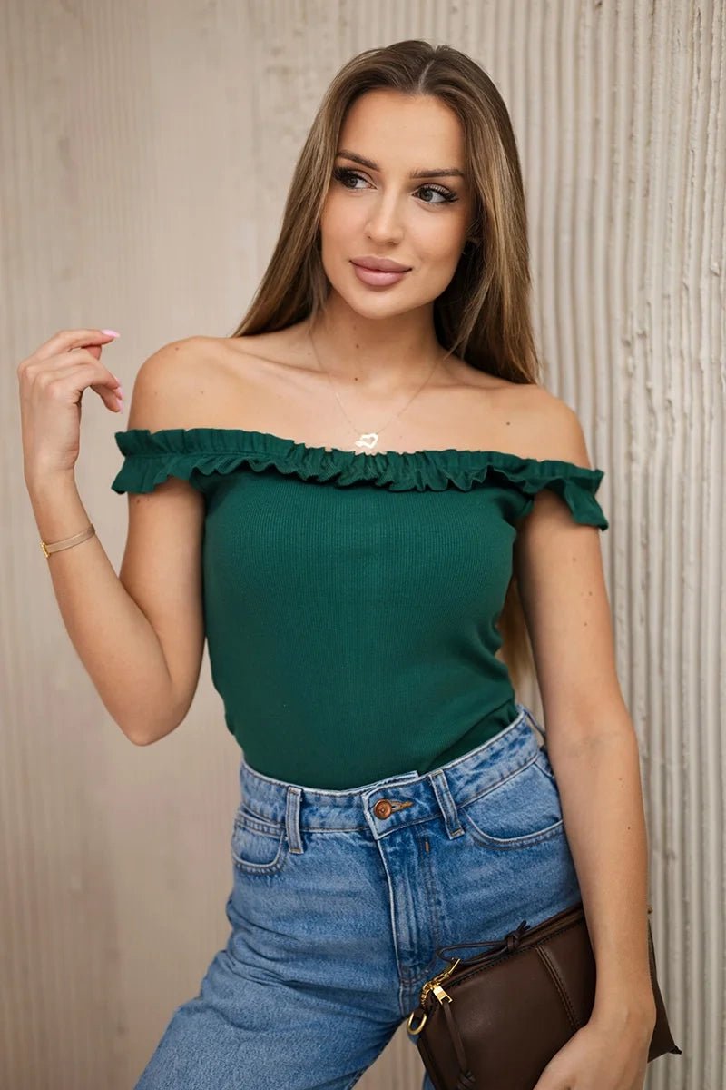 Blouse with frills 9096 / – Green цвет / color | Lexline Fashion