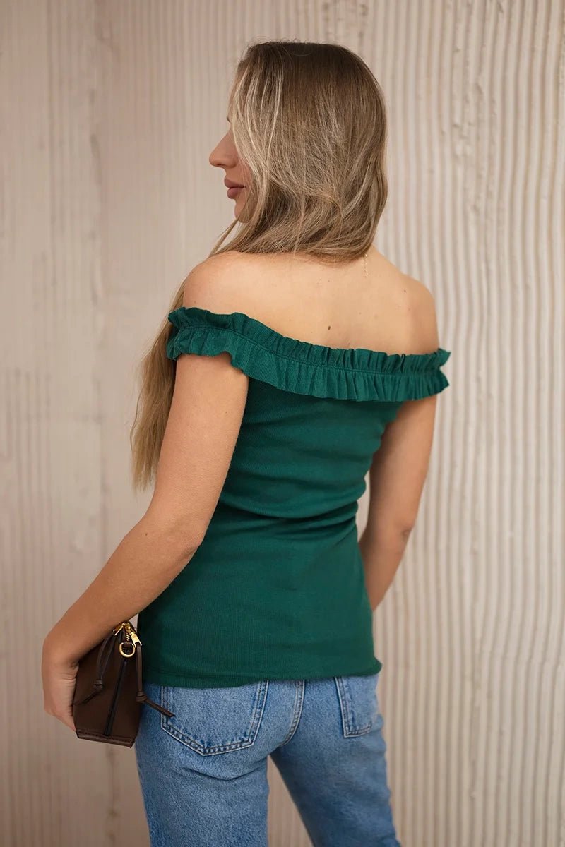 Blouse with frills 9096 / – Green цвет / color | Lexline Fashion