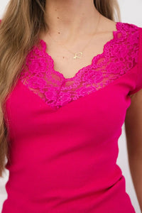 Blouse with lace neckline 8987 / – Fuchsia цвет / color | Lexline Fashion