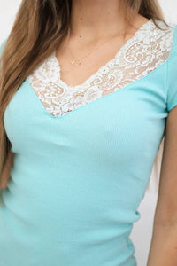 Blouse with lace neckline 8987 / – Mint цвет / color | Lexline Fashion