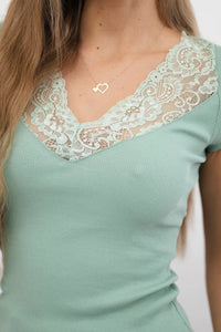 Blouse with lace neckline 8987 / – Mint || Dark цвет / color | Lexline Fashion