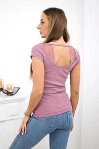 Blouse with lace neckline 8987 / – Pink || Dark цвет / color | Lexline Fashion
