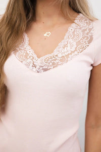 Blouse with lace neckline 8987 / – Powder цвет / color | Lexline Fashion