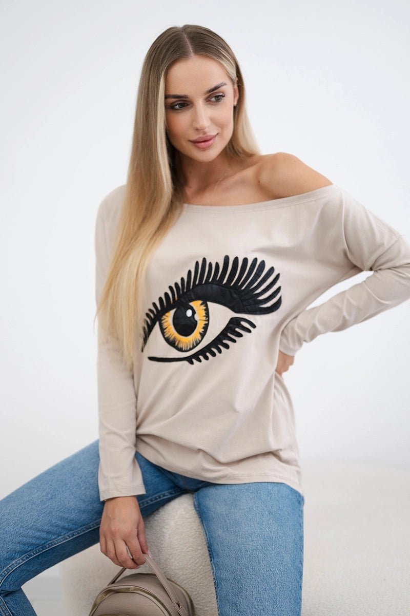 Blouse with print and longer back 9315 / – Beige цвет / color | Lexline Fashion