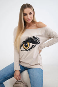 Blouse with print and longer back 9315 / – Beige цвет / color | Lexline Fashion