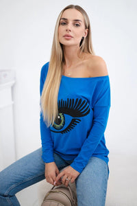 Blouse with print and longer back 9315 / – Blue cornflower цвет / color | Lexline Fashion