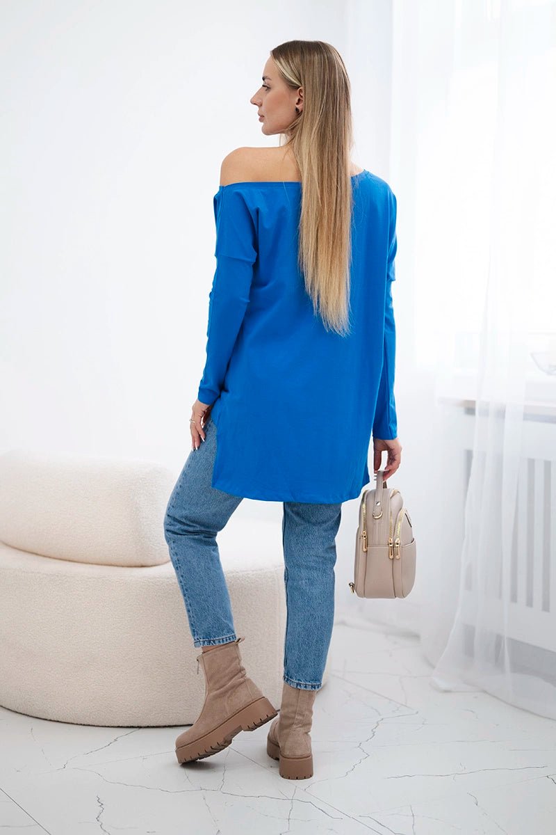 Blouse with print and longer back 9315 / – Blue cornflower цвет / color | Lexline Fashion