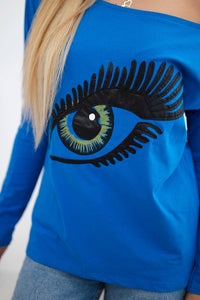 Blouse with print and longer back 9315 / – Blue cornflower цвет / color | Lexline Fashion
