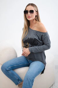 Blouse with print and longer back 9315 / – Graphite цвет / color | Lexline Fashion