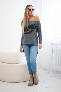 Blouse with print and longer back 9315 / – Graphite цвет / color | Lexline Fashion