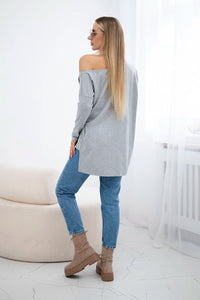 Blouse with print and longer back 9315 / – Gray цвет / color | Lexline Fashion