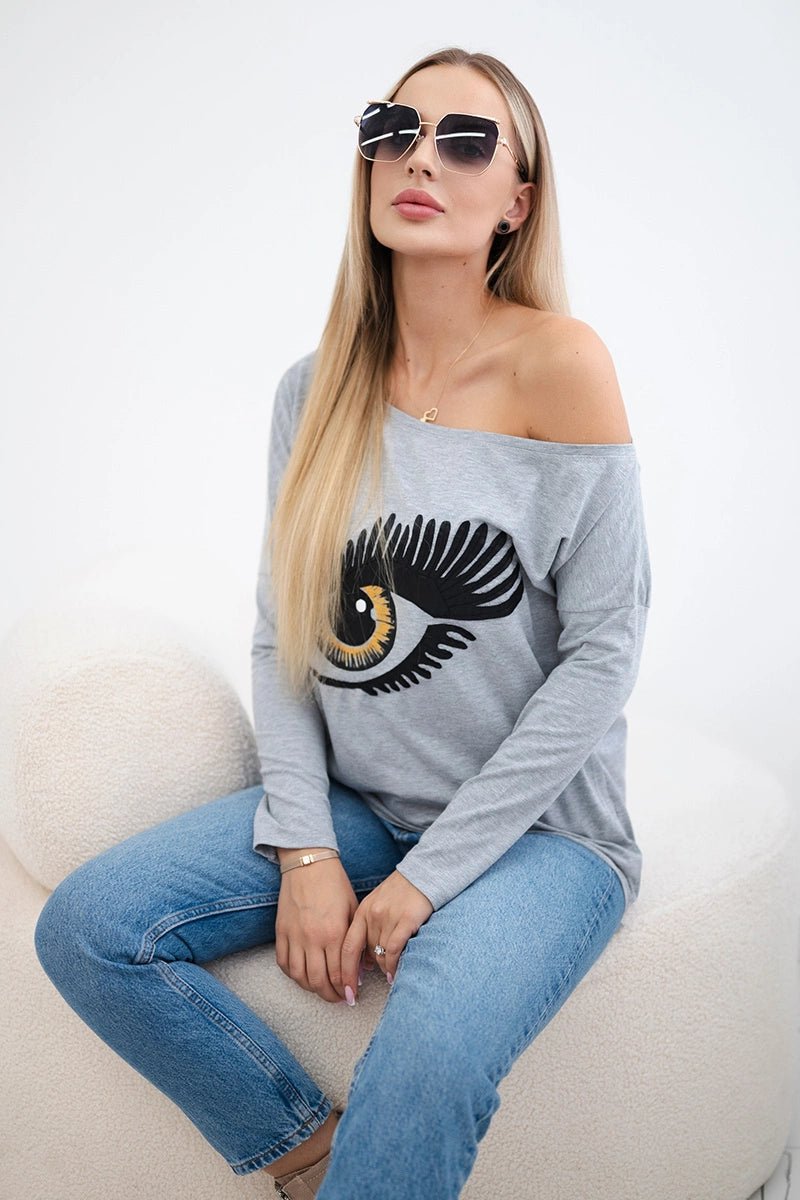 Blouse with print and longer back 9315 / – Gray цвет / color | Lexline Fashion