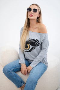 Blouse with print and longer back 9315 / – Gray цвет / color | Lexline Fashion