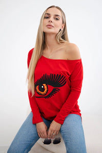 Blouse with print and longer back 9315 / – Red цвет / color | Lexline Fashion