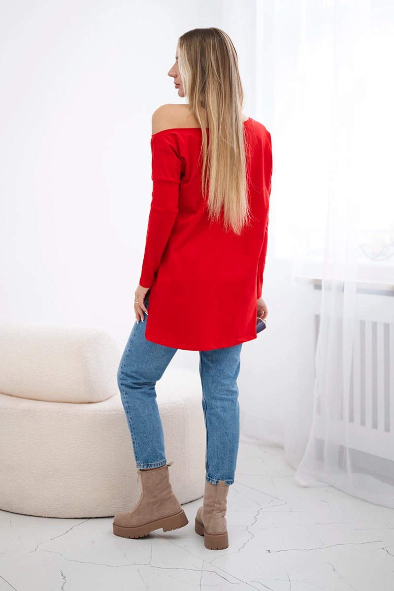 Blouse with print and longer back 9315 / – Red цвет / color | Lexline Fashion