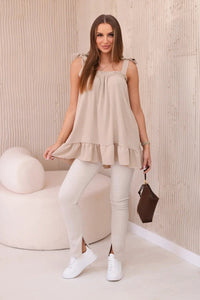Blouse with straps 6863Q / – Beige цвет / color | Lexline Fashion