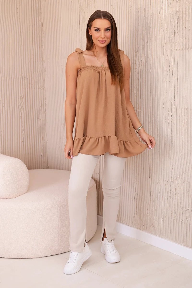 Blouse with straps 6863Q / – Camel цвет / color | Lexline Fashion