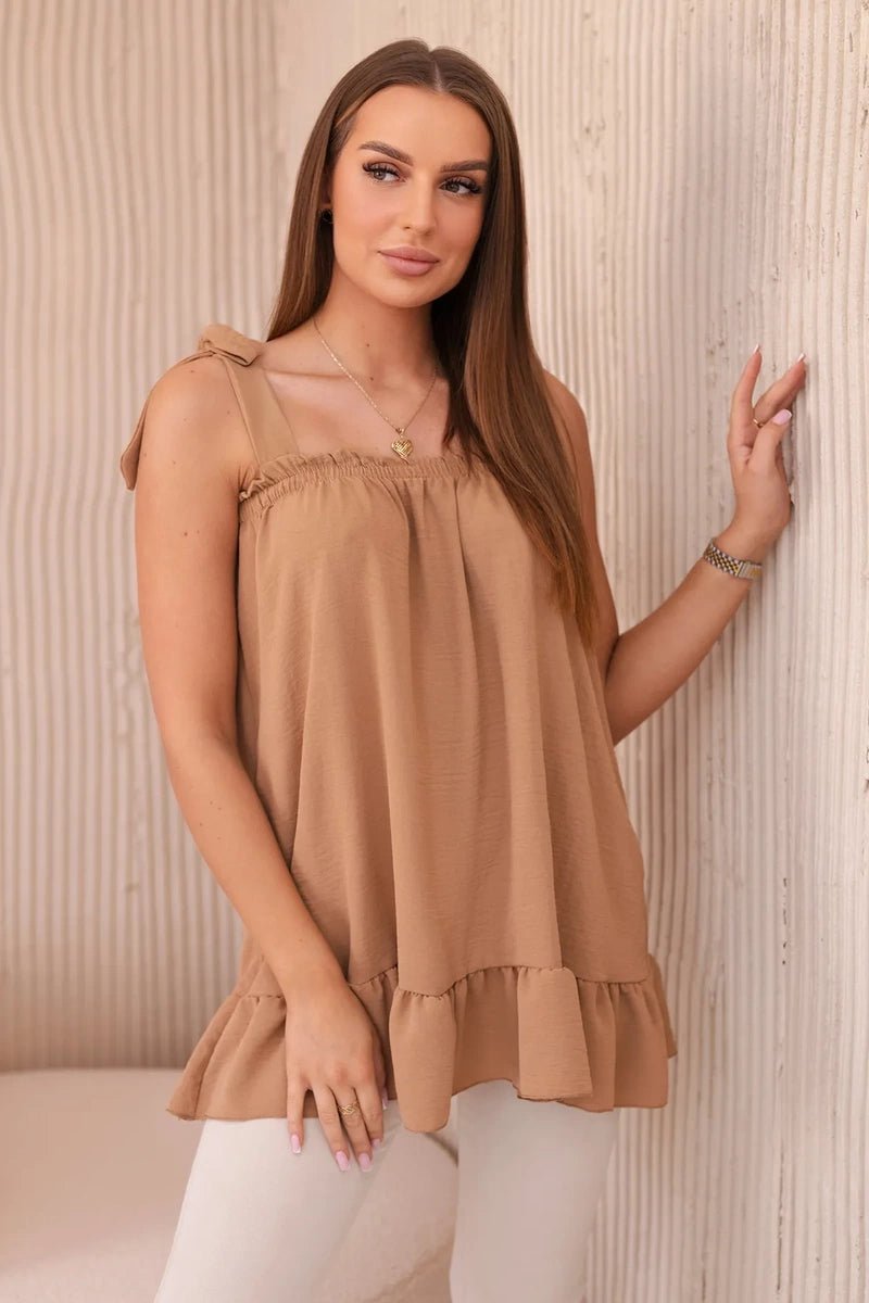 Blouse with straps 6863Q / – Camel цвет / color | Lexline Fashion
