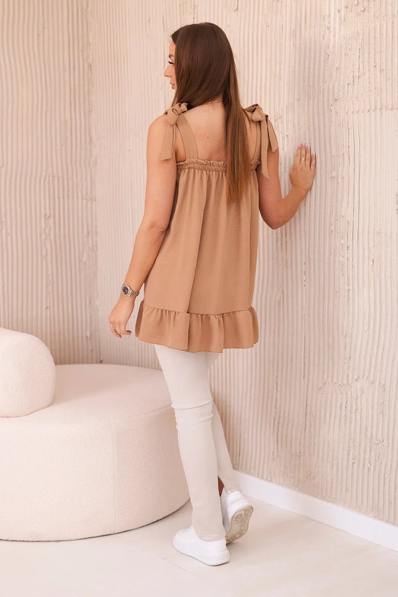 Blouse with straps 6863Q / – Camel цвет / color | Lexline Fashion