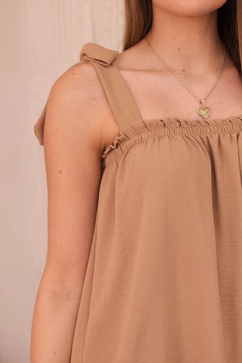 Blouse with straps 6863Q / – Camel цвет / color | Lexline Fashion