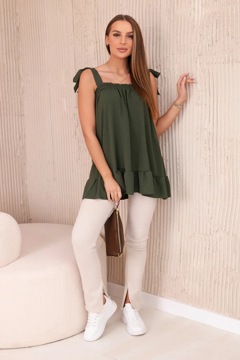 Blouse with straps 6863Q / – Khaki цвет / color | Lexline Fashion