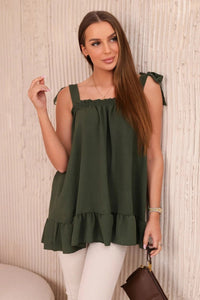 Blouse with straps 6863Q / – Khaki цвет / color | Lexline Fashion