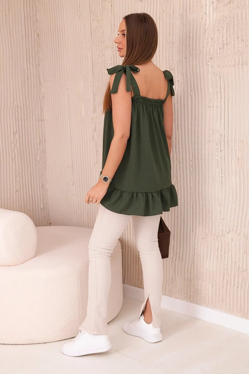 Blouse with straps 6863Q / – Khaki цвет / color | Lexline Fashion