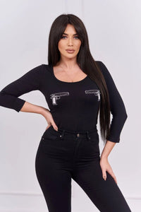 Body blouse with print 9234 / – Black цвет / color | Lexline Fashion