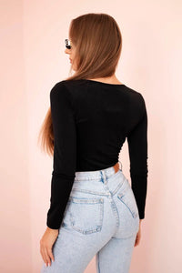 Bodysuit with ruffles and decorative buckle ART10010 / – Black цвет / color | Lexline Fashion