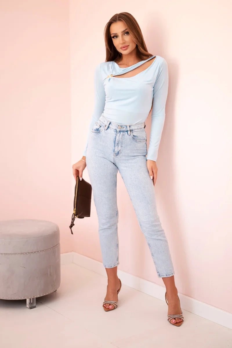 Bodysuit with ruffles and decorative buckle ART10010 / – Blue цвет / color | Lexline Fashion