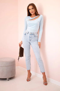 Bodysuit with ruffles and decorative buckle ART10010 / – Blue цвет / color | Lexline Fashion