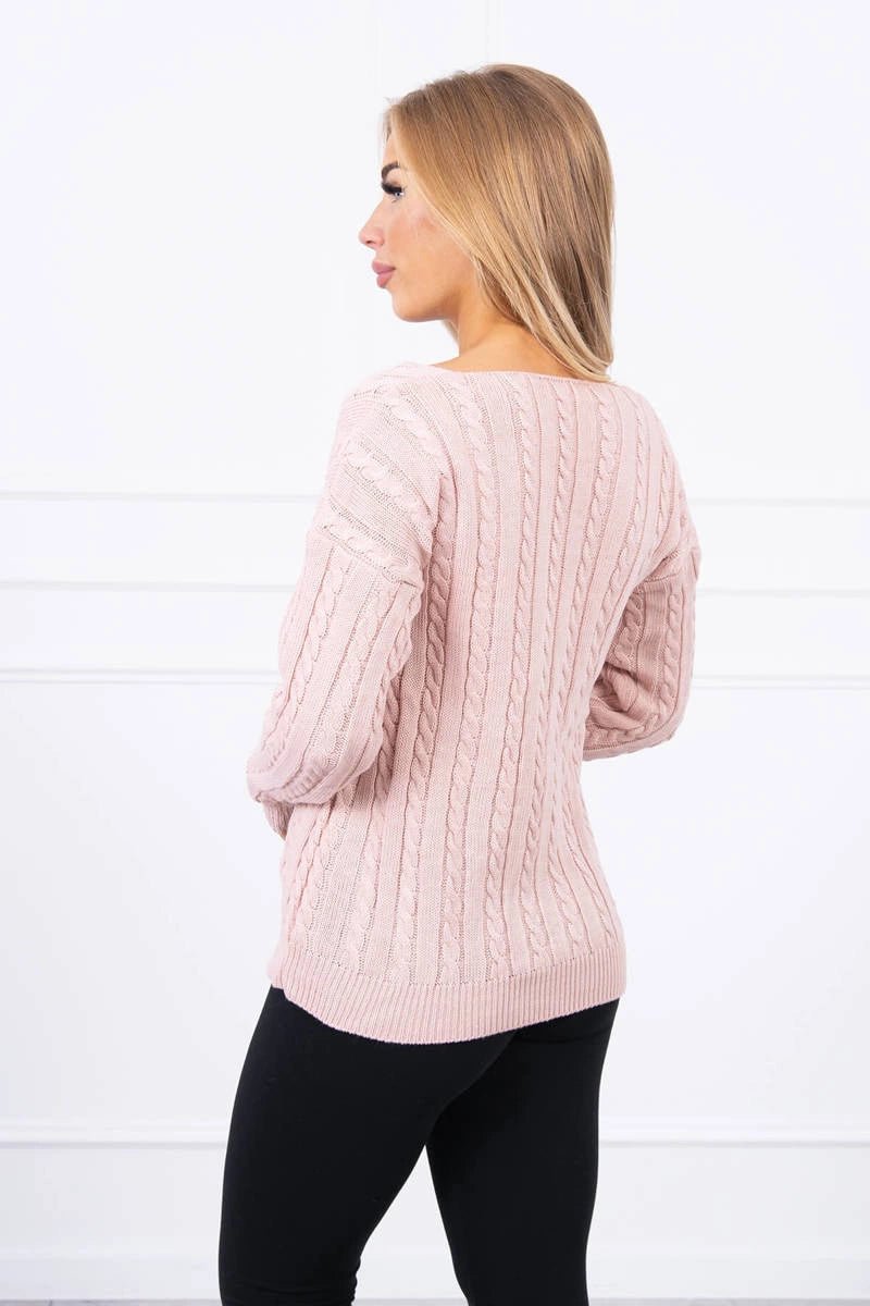 Braided sweater with V - neck 2019 - 33 / – Powder цвет / color | Lexline Fashion
