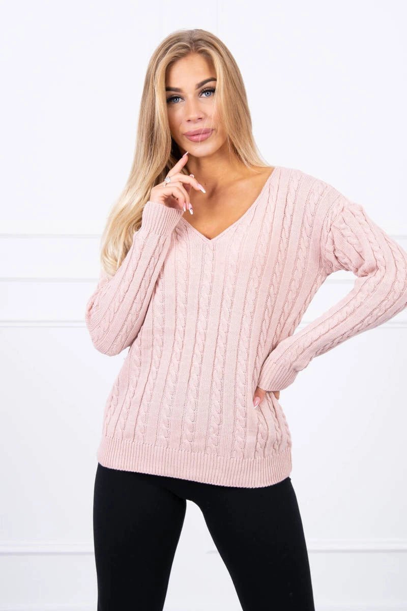 Braided sweater with V - neck 2019 - 33 / – Powder цвет / color | Lexline Fashion