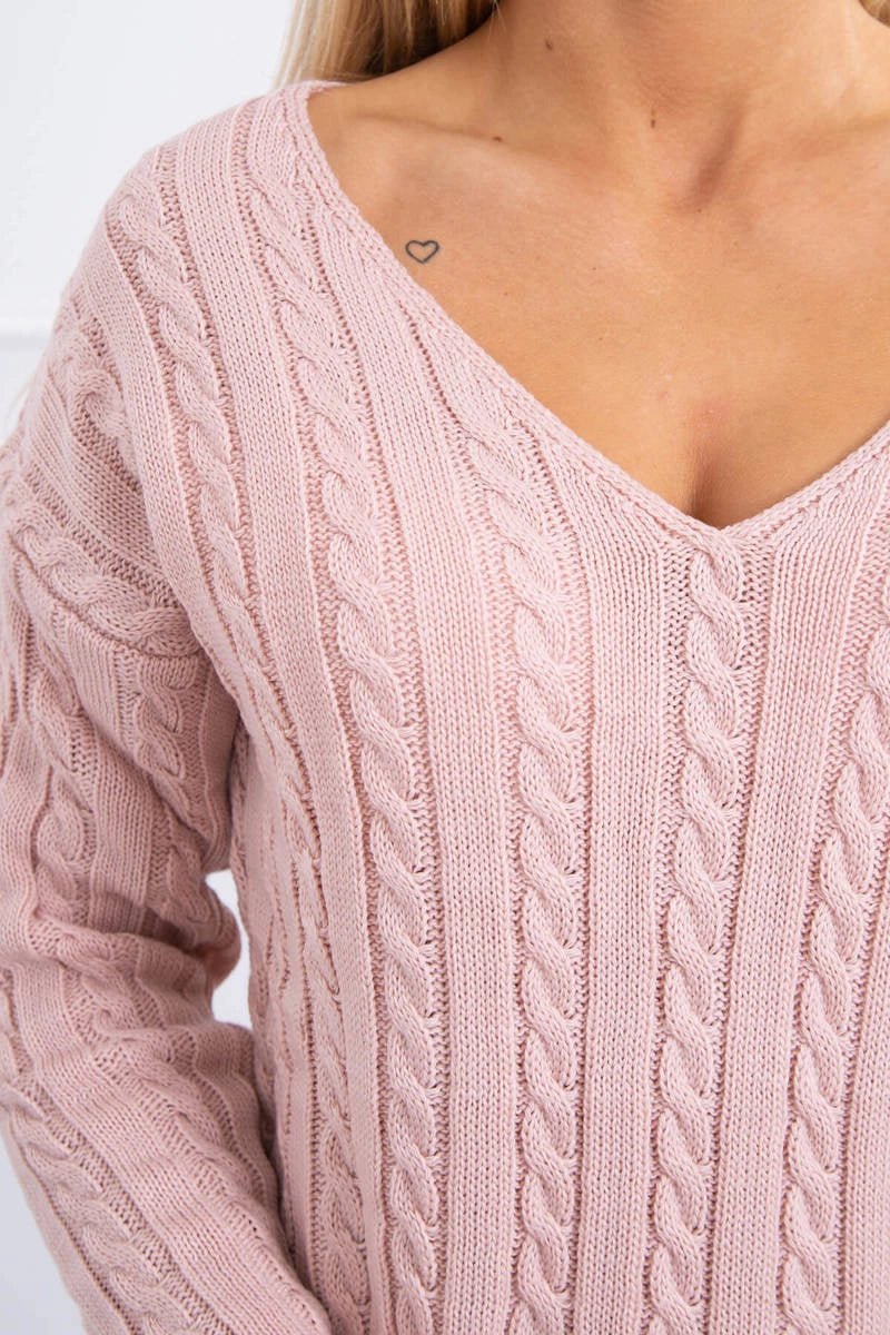 Braided sweater with V - neck 2019 - 33 / – Powder цвет / color | Lexline Fashion