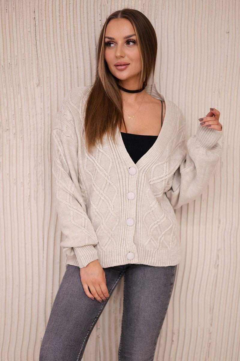 Buttoned sweater with a decorative weave 2022 - 1 / – Beige цвет / color | Lexline Fashion