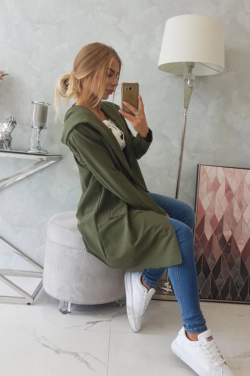 Cape with a loose hood 8928 / – Khaki цвет / color | Lexline Fashion