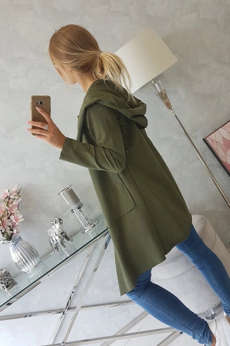 Cape with a loose hood 8928 / – Khaki цвет / color | Lexline Fashion