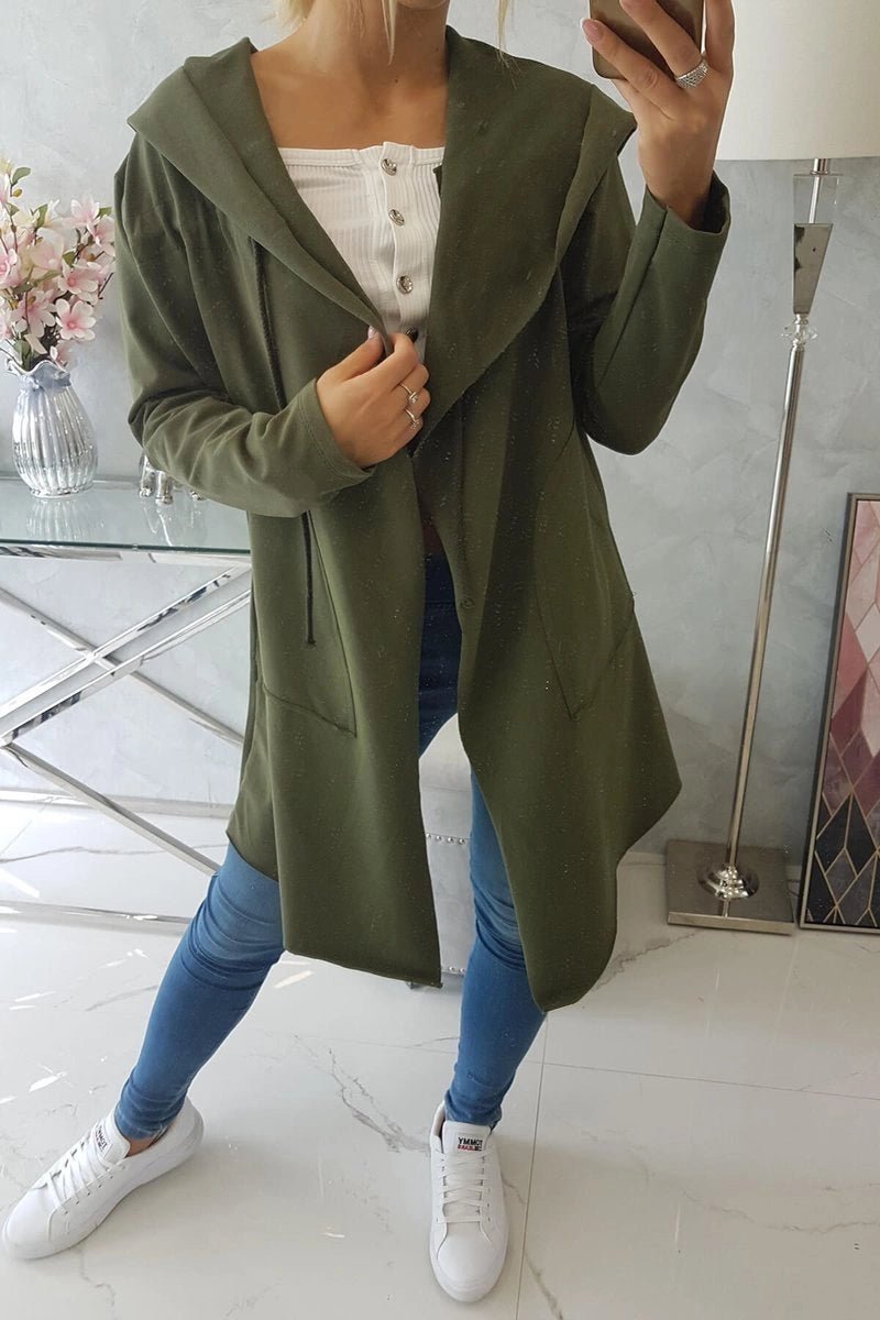 Cape with a loose hood 8928 / – Khaki цвет / color | Lexline Fashion
