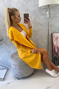 Cape with a loose hood 8928 / – Mustard цвет / color | Lexline Fashion