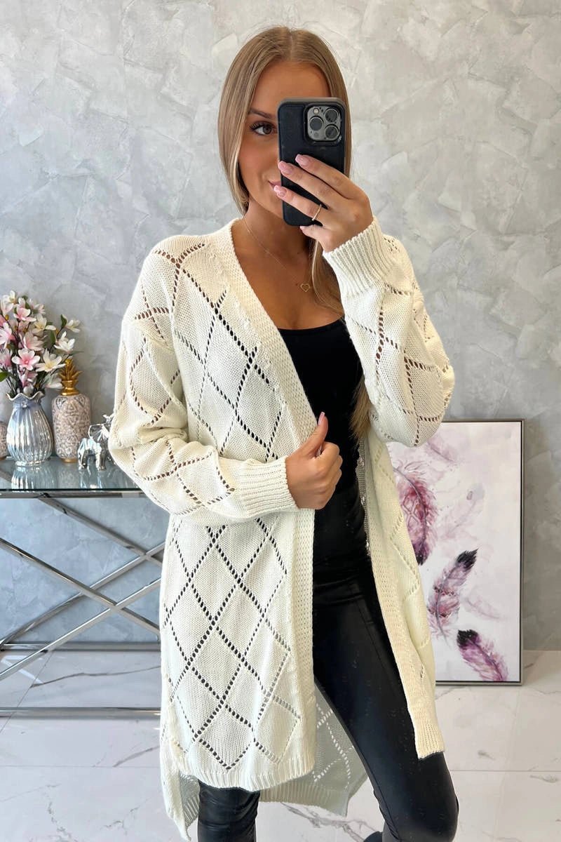 Cardigan with a geometric pattern 2020 - 4 / – Ecru цвет / color | Lexline Fashion