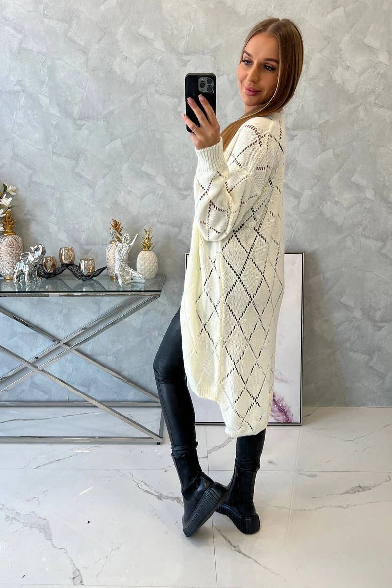 Cardigan with a geometric pattern 2020 - 4 / – Ecru цвет / color | Lexline Fashion