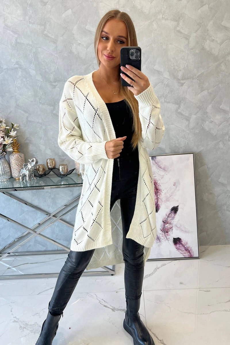 Cardigan with a geometric pattern 2020 - 4 / – Ecru цвет / color | Lexline Fashion