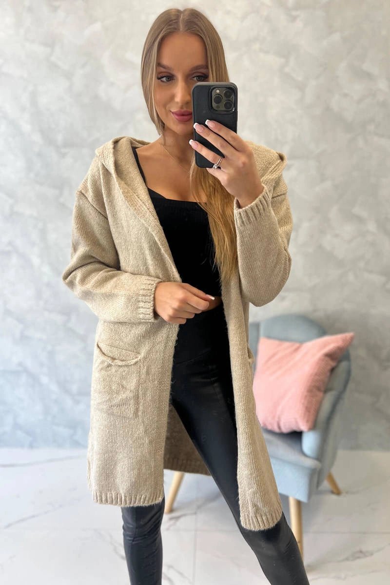 Cardigan with a hood and pockets 2020 - 10 / – Dark || beige цвет / color | Lexline Fashion