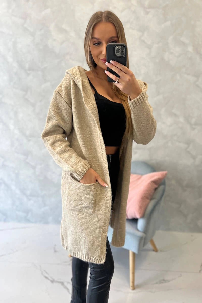 Cardigan with a hood and pockets 2020 - 10 / – Dark || beige цвет / color | Lexline Fashion