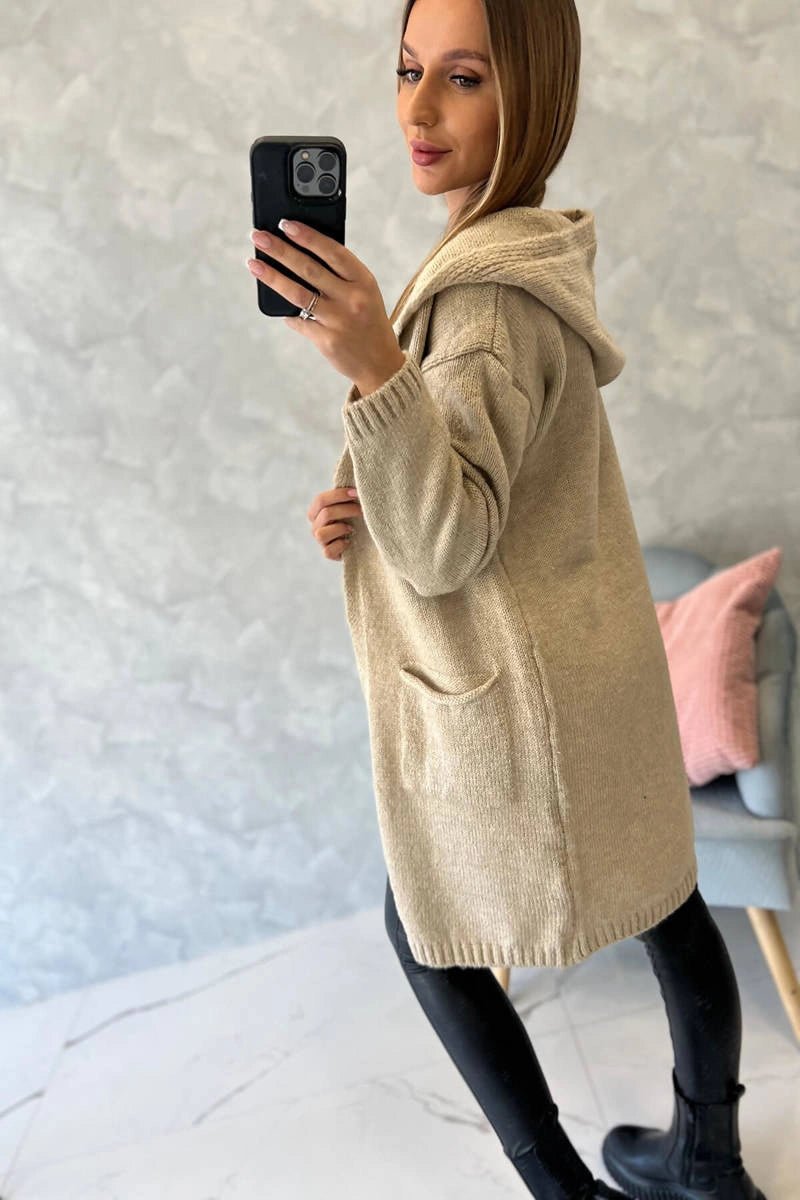 Cardigan with a hood and pockets 2020 - 10 / – Dark || beige цвет / color | Lexline Fashion
