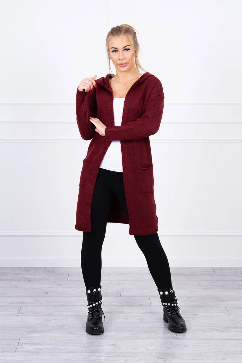 Cardigan with a hood and pockets 2020 - 10 / – Maroon цвет / color | Lexline Fashion