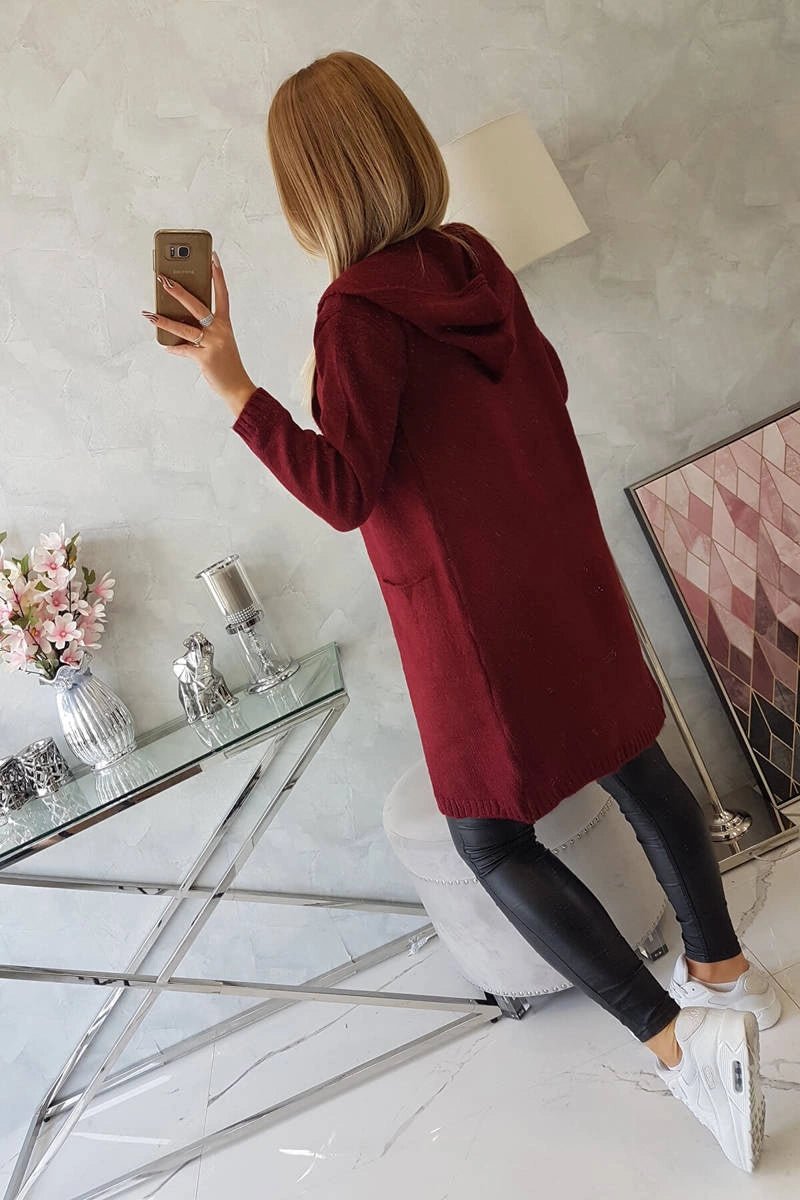 Cardigan with a hood and pockets 2020 - 10 / – Maroon цвет / color | Lexline Fashion